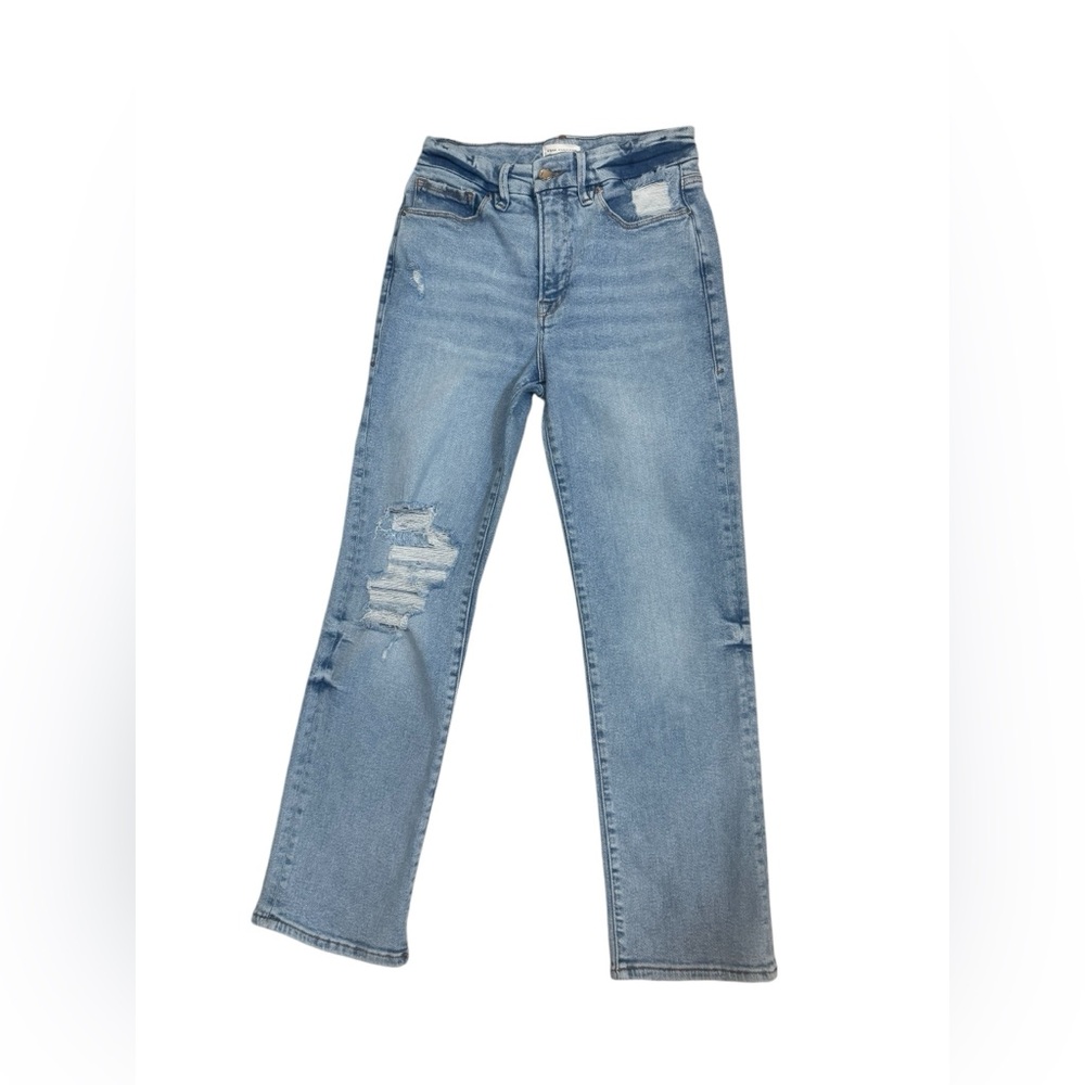 Good American Straight Leg Jeans 28 Distressed Light Wash Denim Women 6